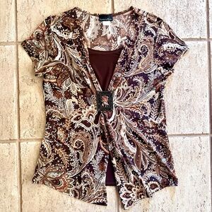 Y2k Brittany Black Sz M Womens Brown Paisley Babydoll Grunge Mobwife Buckle Top